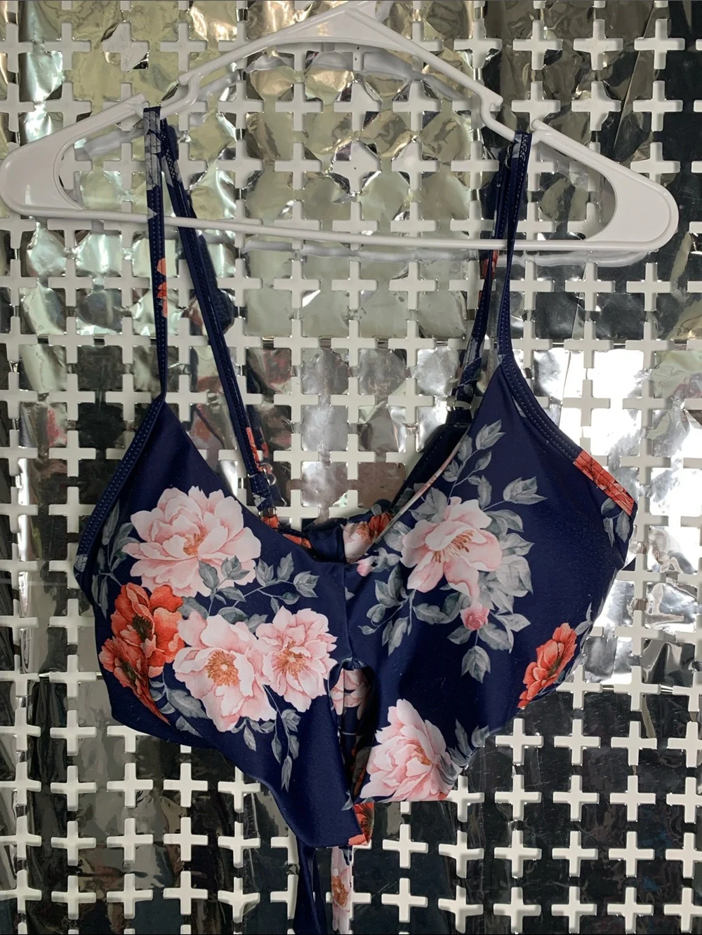 Cupshe Navy Floral Tie-Front Swimsuit - Women's matching set